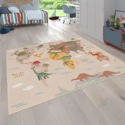 KINDERTEPPICH Waschbar, mit Dino-Motiv, Beige, 200 x 200 cm