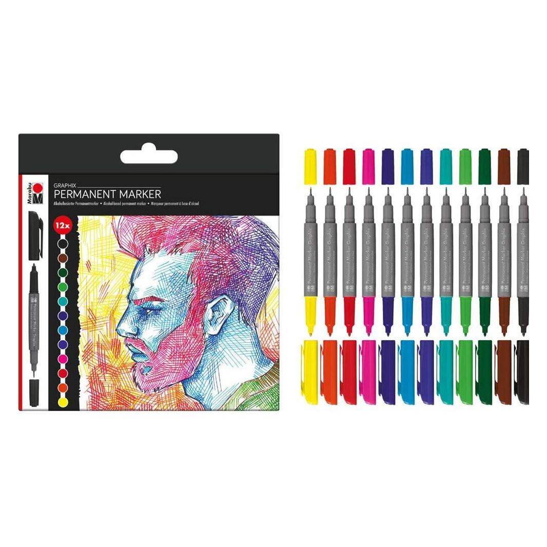 Marabu Permanent-Marker Graphix-Set, 12 Stück (12x) (0147000000100)