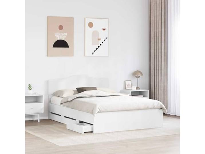KTHLBRH Bettgestell weiß 160 x 200 cm aus technischem Holz Mit 6 versteckten Schubladen, Kopfteil inklusive, Kapazität 200 kg, einfache Reinigung