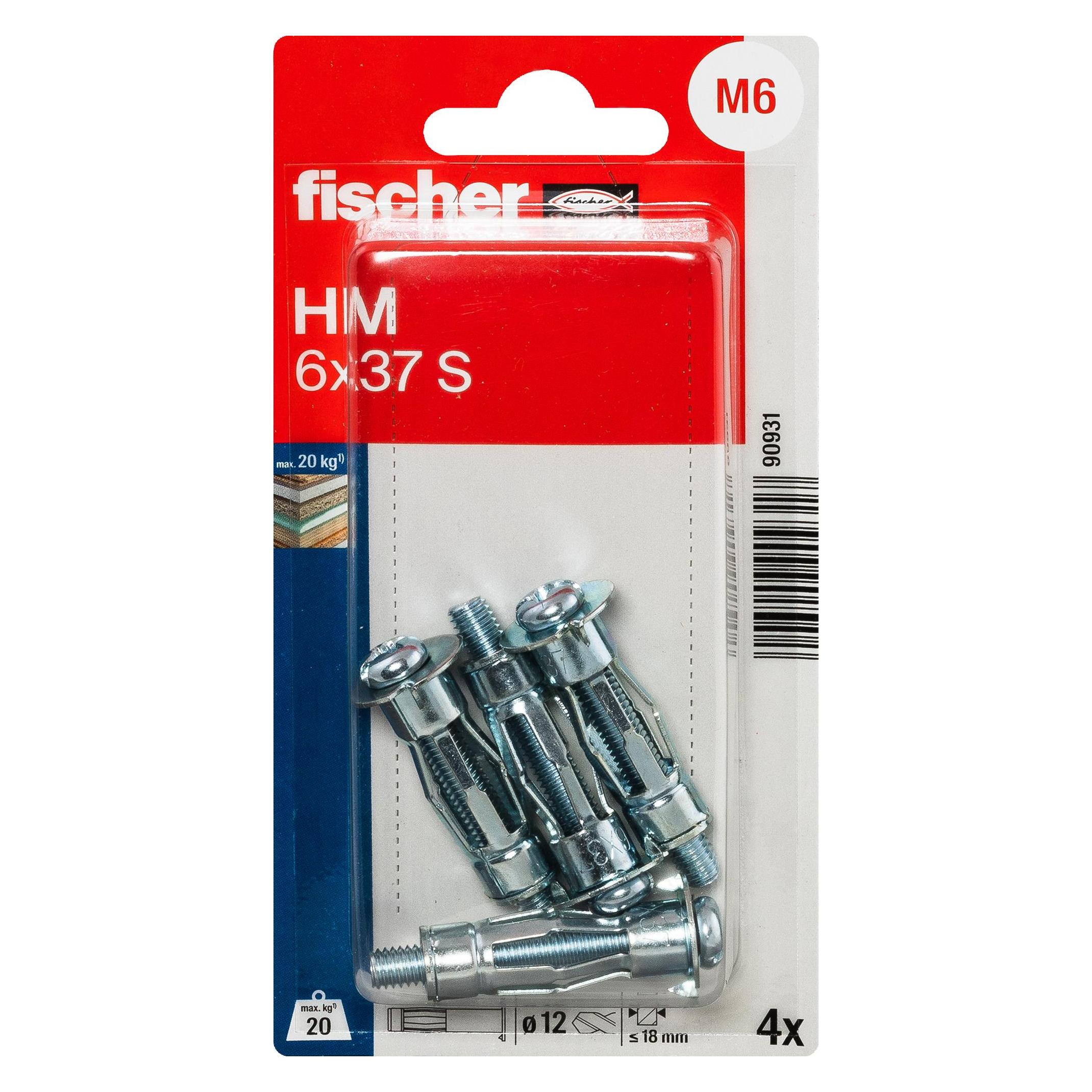 Fischer Hohlraum-Metalldübel HM 6x37 S K (4 Stk.) (90931)