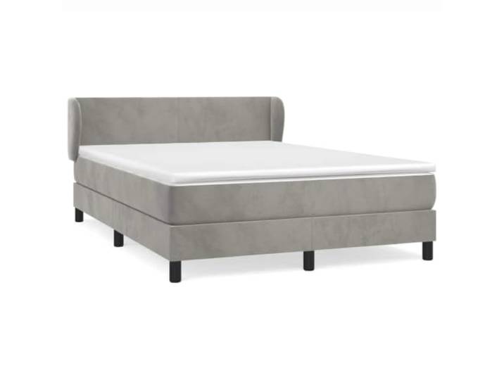 PUGYNBK Boxspringbett aus Samt, Hellgrau, 140 x 200 cm Verstellbares Kopfteil, Taschenfederkerne, mittlere Festigkeit, Matratzenschoner
