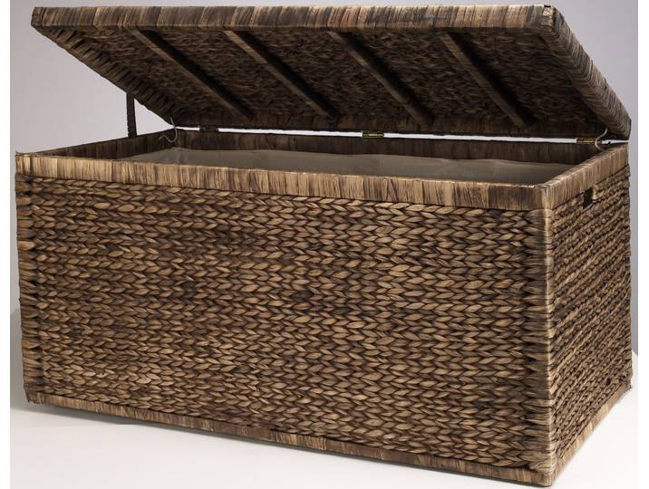Truhe GOODPRODUCT, braun, B:110cm H:55cm T:57cm, Geflecht Wasserhyazinthe, Truhen, Truhe, innen mit Baumwolle bespannt