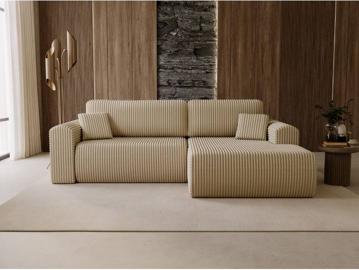 Ecksofa mit Schlaffunktion und Bettkasten Belvio rechts Beige