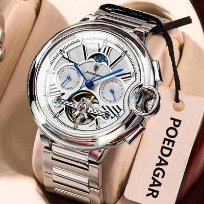 Youfap Market Luxury Automatic Mechanical Watch For Men With Tourbillon & Stainless Steel Design silver White Chain