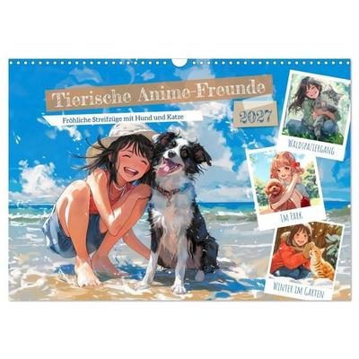 Tierische Anime-Freunde - Fröhliche Streifzüge mit Hund und Katze (Wandkalender 2027 DIN A3 quer), CALVENDO Monatskalender