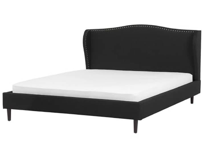 Beliani Bett mit Lattenrost Stoff Schwarz 180x200 Stilvolles Polsterbett Belastbarkeit 250 kg, 180 x 200 cm, 100% Polyester