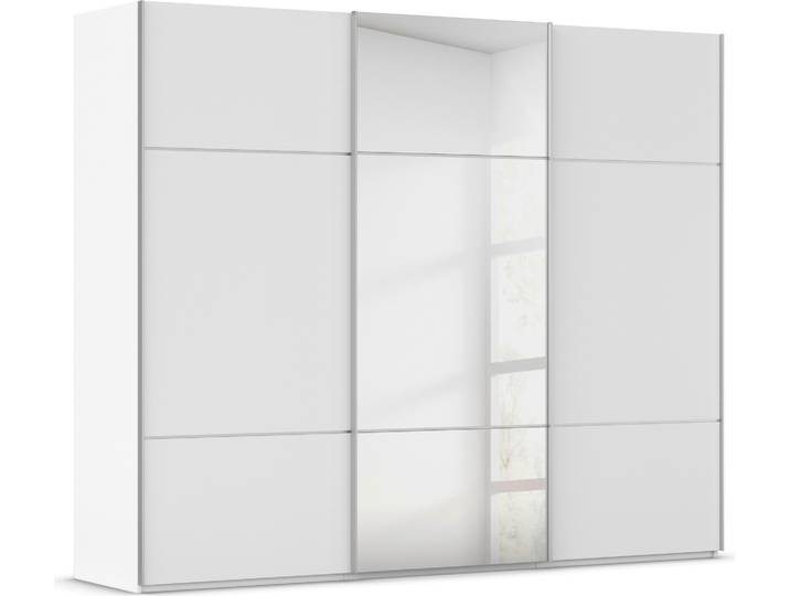 Schwebetürenschrank, Holzwerkstoff, Alpinweiß, 271×223×68 cm, Mit Spiegel & Zierleisten, Modern, Rauch