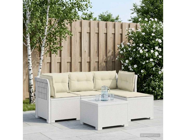 vidaXL 4-Sitzer Garten Sofa mit Kissen Rattan Look PP Weiß
