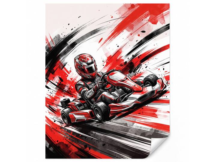 OnlyWow Kindertapete - Kart - Fahrer - Geschwindigkeit - Rot - 180x200 cm, Papier, Rechteckig, 180x200 cm, Tapeten & Wandverkleidungen, Vliestapeten