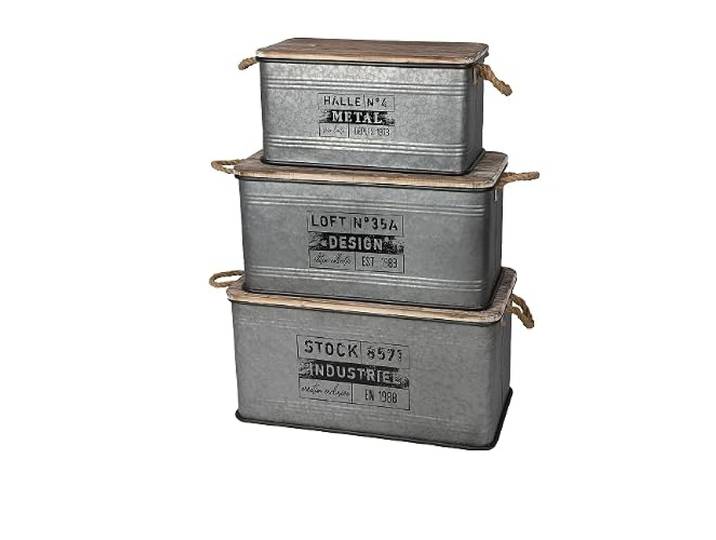 Urban Living LOFT & METAL CAISSE EN METAL X3 S:51X27X27CM M:62X32X31CM L:68X35X35CM