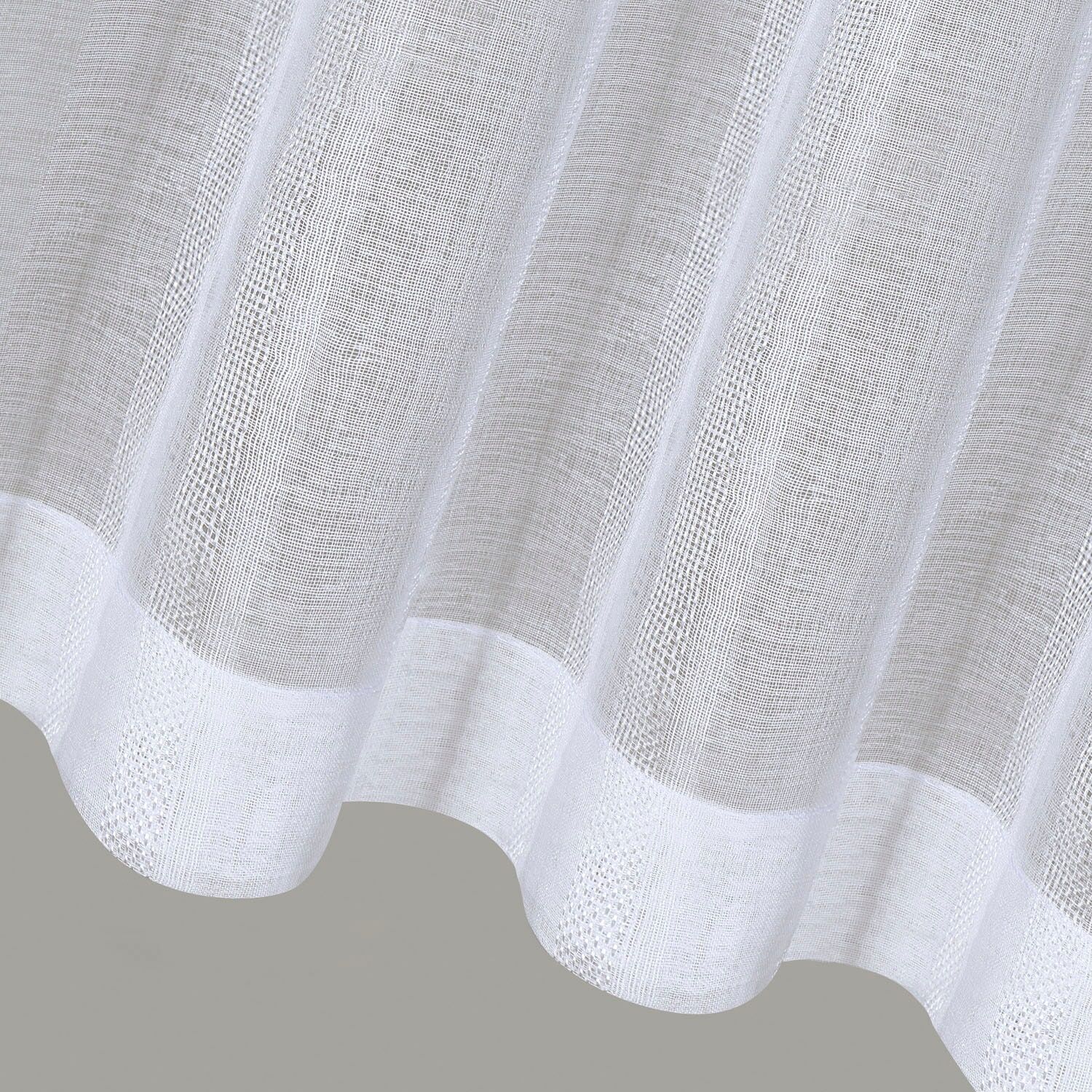 Scheibengardine GERSTER "Elke" Gr. 1, weiss (weiß), B:140cm H:50cm, Polyester, Gardinen, Scheibengardine, HxB: 50x140, mit Streifen Design weiß 50cm, Stangendurchzug, 140cm
