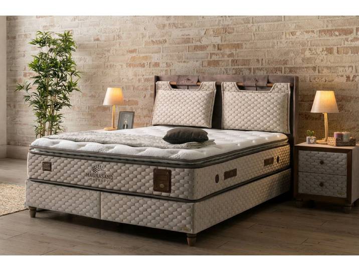 BAMBI YATAK Boxspringbett mit Bettkasten, Bambi Magnasand, Bett mit Matratze & Stauraum H3 (Schlafzimmerbett, Matratze mit Topper, 90x200 cm Boxbett, Polsterbett), Taschenfederkern, Matratzenhöhe: 33 cm, Optionale Nachttisch