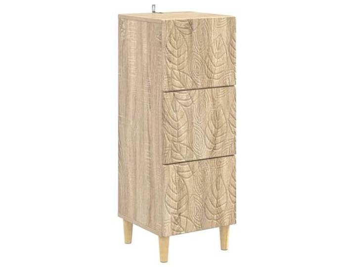 NKOPPFG Schubladenschrank Sonoma-Eiche 33 x 34,5 x 90 cm Holzwerkstoff Vintage-Touch, geräumige Schubladen, Fächer, stabile Eukalyptusbeine, geringer Pflegeaufwand, feuchtes Tuch