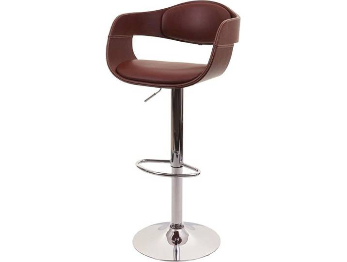 Tabouret de bar chaise haute design retro en simili cuir marron avec repose-pieds