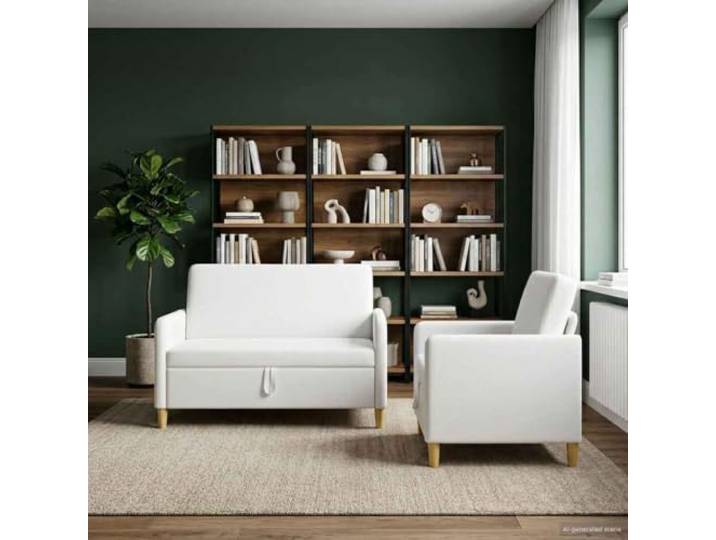 KTHLBRH Sofa-Set mit Stauraum, 2-teilig, weiß, Polyester Sitzerhöhung, Metallgestell, Rahmen aus Holz, 3-Sitzer, Verwendung im Innenbereich