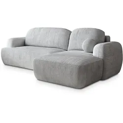 ECKSOFA MODENZA P R-S Hellgrau Kordstoff mit Schlaffunktion