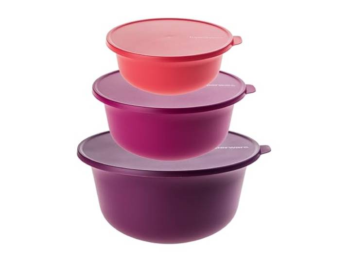 TUPPERWARE Aloha Schüssel 7,5L Beere + 4L Rot + 2L Lila + Mini Trichter Lila