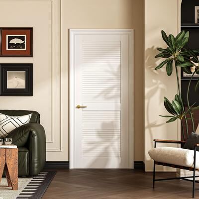 Lirago Louver Interior Door Slab PVC Waterproof for Laundry Closet Pantry Bathroom Sliding Pocket Barn Bypass w/o Frame