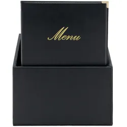 Securit® Box mit 20 Speisekartenhüllen A4 "Classic" - Schwarz - Kunstleder - 4 Ansichten