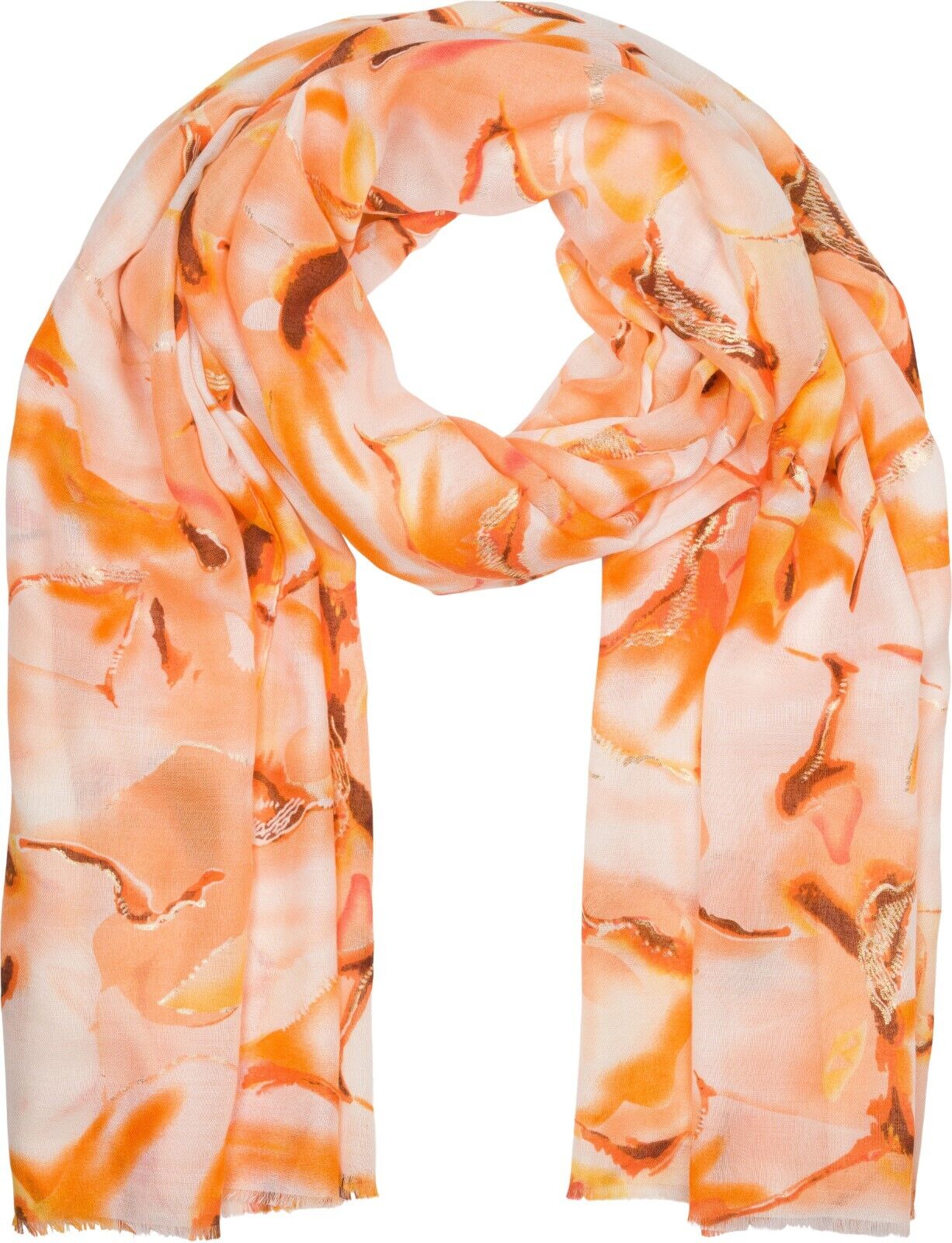 Schal STYLEBREAKER "Schal Marmor Muster Metallic Akzente", Damen, orange, Obermaterial: 50% Viskose CV. 50% Baumwolle CO., Modisch, Modetücher Schal