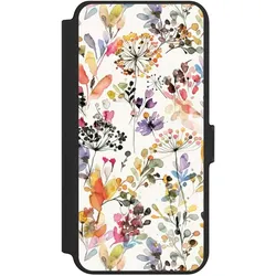 Nivocase Klapphülle für Samsung Galaxy S25+ Handyhülle aus Kunst Leder NIVOflip schwarz Blume Muster (Samsung Galaxy S25+), Smartphone Hülle, Schwarz