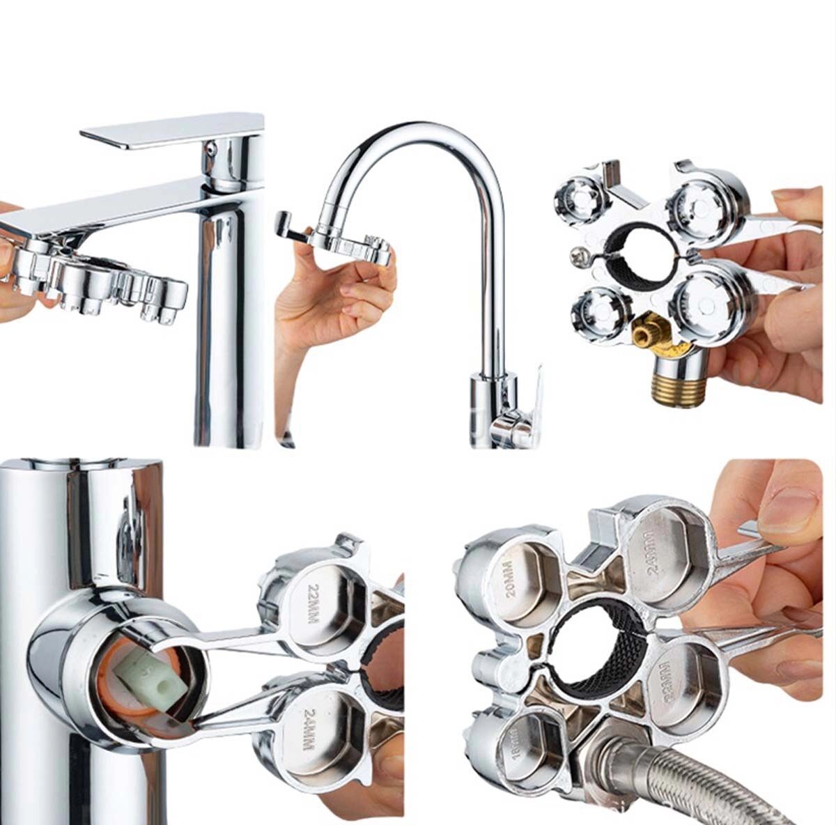 INF 12-in-1 Multifunktionaler Wasserhahnschlüssel: Spültisch-Werkzeug für Küche & Bad