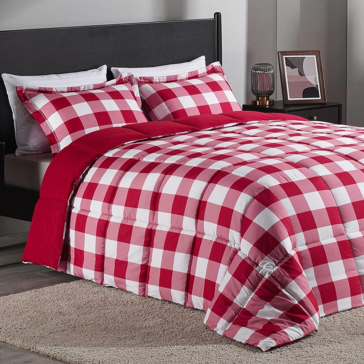 Dekbedset Queen size Rood Wit Geruit