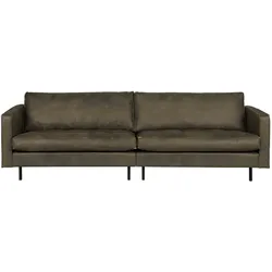 Sofa Rodeo Classic 3 Sitzer Lederoptik, modern klassisch, grün Army, mit Metallgestell