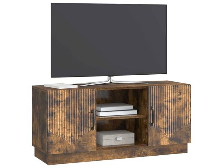 GKHPYURE TV-Schrank Eiche Rauchgrau 102 x 34,5 x 47 cm Technisches Holz, 2 Türen, 1 Regal, viel Stauraum, Wohnzimmer