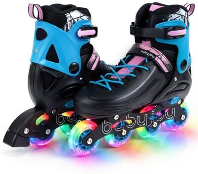 Costway 4-Size Adjustable Light-Up Kids Inline Skates for Kids Ages 9-14-Black