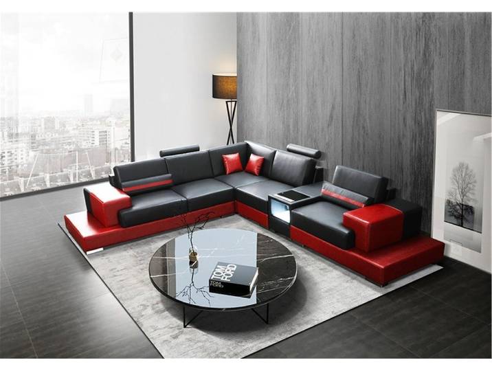 JVmoebel Ecksofa Schwarze L-Form Wohnlandschaft aus Leder mit Couchtisch, Made in Europa