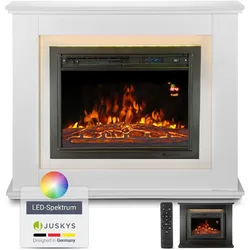 JUSKYS® Elektrokamin – Standkamin mit Heizung & Kaminfeuer – Flammeneffekt, 1000/2000 Watt – Weiß