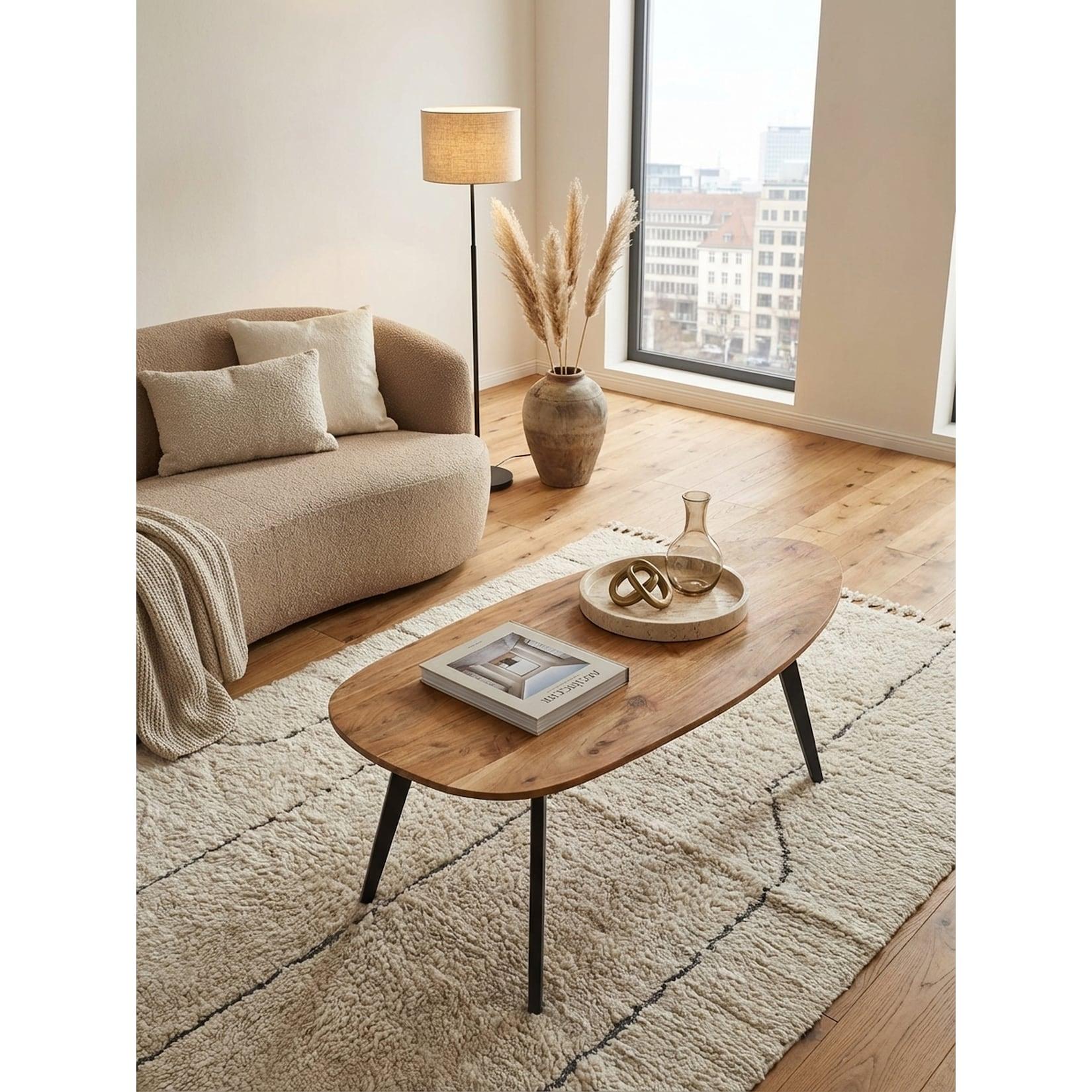 Couchtisch Akazie Massivholz Nierenform 110x45x60cm Holz/Metall