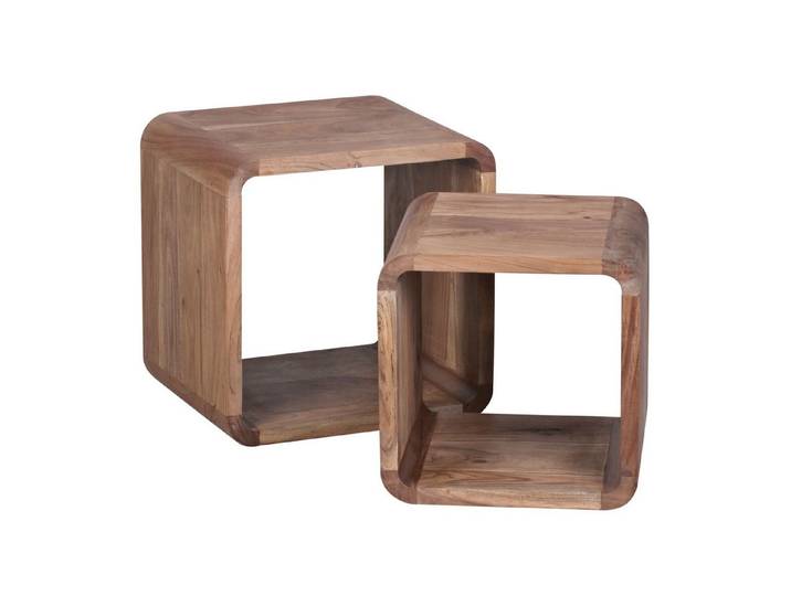 furnicato Satztisch Satztisch-Set Echtholz 43x43x36 cm Holzfarben (1-St), Handgefertigtes Beistelltisch-Set mit abgerundeten Ecken für Wohnraum