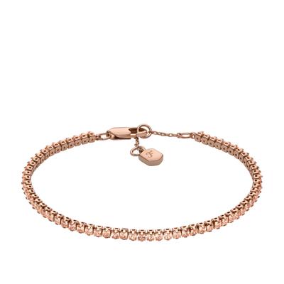 Tennisarmband FOSSIL "Schmuck Geschenk Metall Armschmuck ELLIS", rosa (roségoldfarben, apricot, apricot), Armbänder, Damen, 19,2cm, Metall, Tennisarmband, mit Zirkonia (synth.)