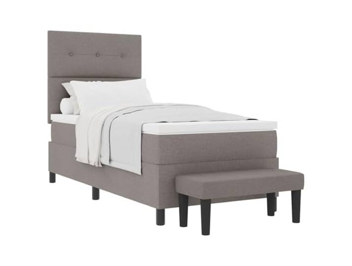 PUGYNBK Boxspringbett, 90 x 190 cm, Stoff, Taupe Verstellbares Kopfteil, mittlere Festigkeit, Holzstruktur, Lattenrost inklusive