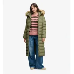 Superdry für Damen. W5012183A Grüner Fuji Longline Mantel mit Kapuze aus Kunstfell (XL), Lässig, Polyester