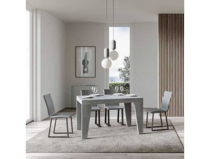 Table en ciment - NAXY - 90X130 extensible à 390cm - Blanc - Légère et moderne
