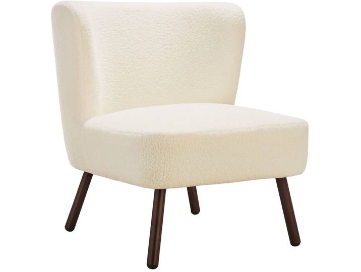 Fauteuil cocktail rembourré avec revêtement bouclé blanc cassé