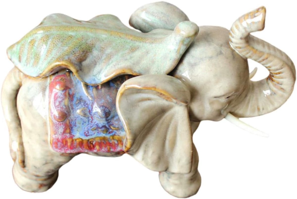 Handgemaakt Keramisch Olifantenbeeld - Meerkleurig Decoratief Ornament - Hoogte: 23 cm