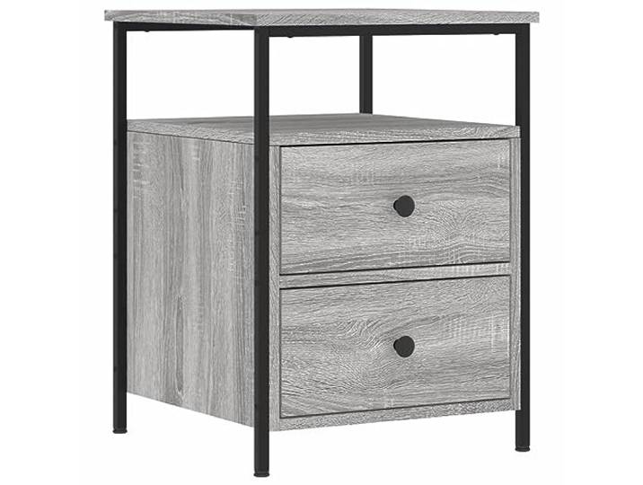 KDVXBCQJH Nachttisch Grau Sonoma Beistelltisch 44x45x60 cm Industrie-Design im Schlafzimmer mit stabilem Eisenrahmen, verstellbaren Füßen und praktischer Ablagefläche.