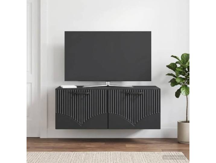 GKMBCVDFR Wandmontierter TV-Schrank Schwarz 78,5 x 41 x 30 cm Holzwerkstoff 90° Pendeltüren, schwarze Stangengriffe, pflegeleichte Oberfläche, einfache Montage zu zweit, vielseitig nutzbar