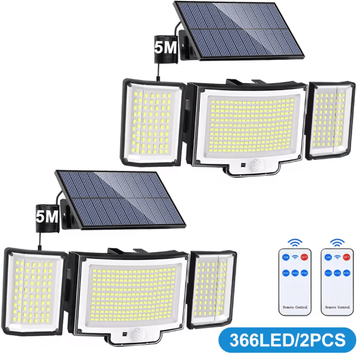 Inspire Essentials TriBright 366 LED Solar Motion Sensor Flood Light 366 Led 2pc