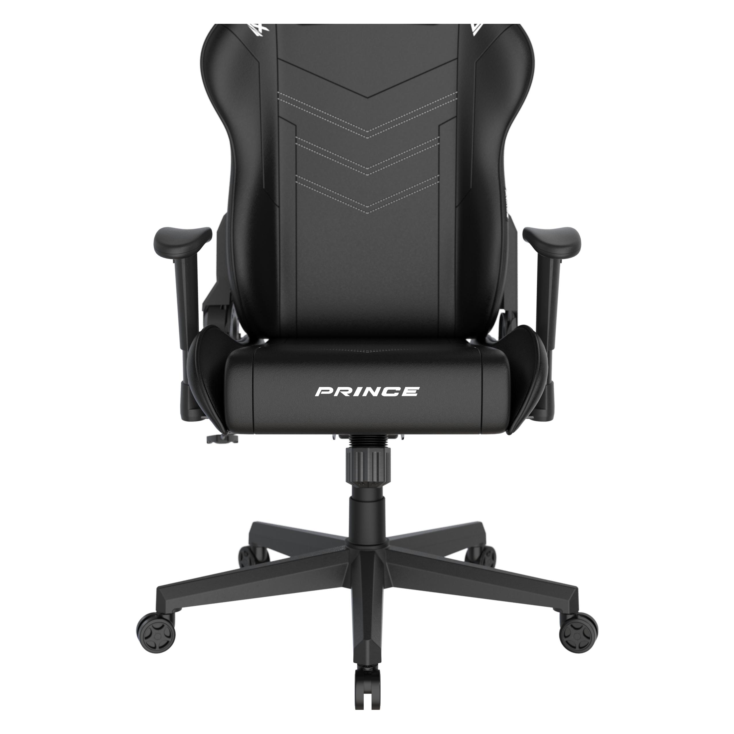 DXRacer Prince Gaming Chair Regular L, PVC, schwarz schwarz mit weissen Nähten (GC-LPF132LTC-N.W)