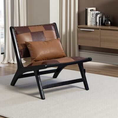 Modern Scandinavian Boho Lounge Armchair with Solid Wood Frame, Wide Seat Ergonomic Accent Chair