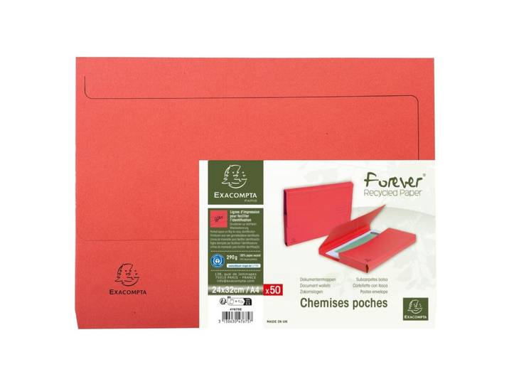 EXACOMPTA Paquet de 50 chemises poche coloris vifs Forever® - 24x34cm - Rouge