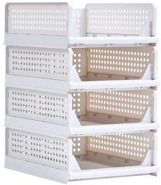 Javlergo 4 Pack Stackable Plastic Storage Basket M-Size Foldable Closet Organizers and Storage Bins Drawer Shelf - 4-Tier