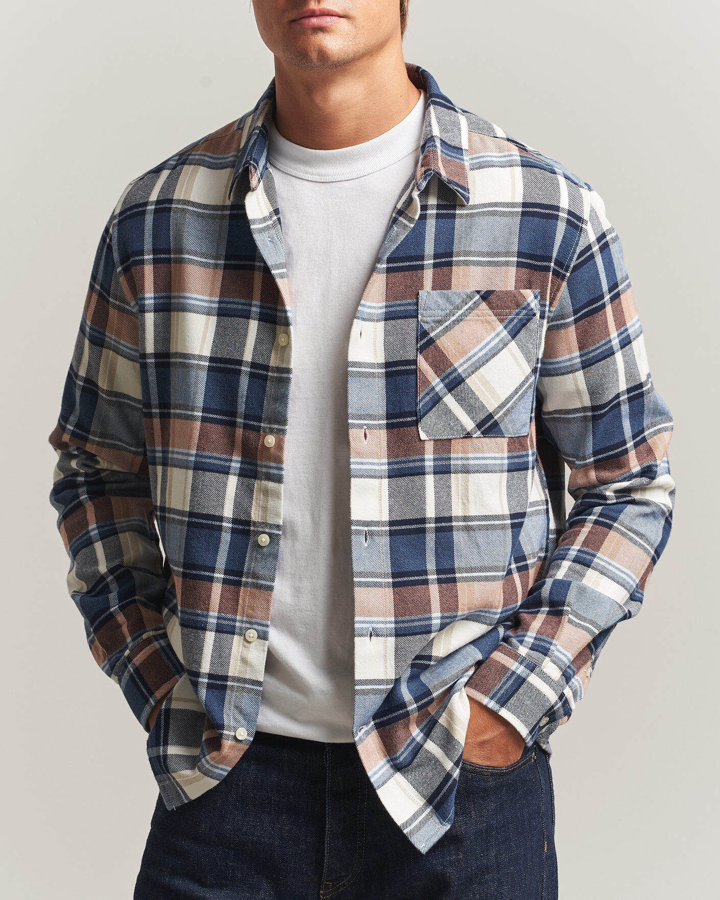 KnowledgeCotton Apparel Regular Fit Check Melange Flannel Shirt Navy men M Blå