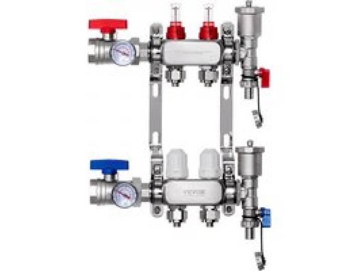 VEVOR 2-Abzweig-Wärmeverteilungsverteiler, 1/2-Zoll-PEX-Rohrverteiler, Edelstahl-PEX-Verteiler für hydronische Fußbodenheizung, Wärmeverteilungs-PEX-Verteilersatz mit 1/2-Zoll-Adaptern im Lieferumfang enthalten