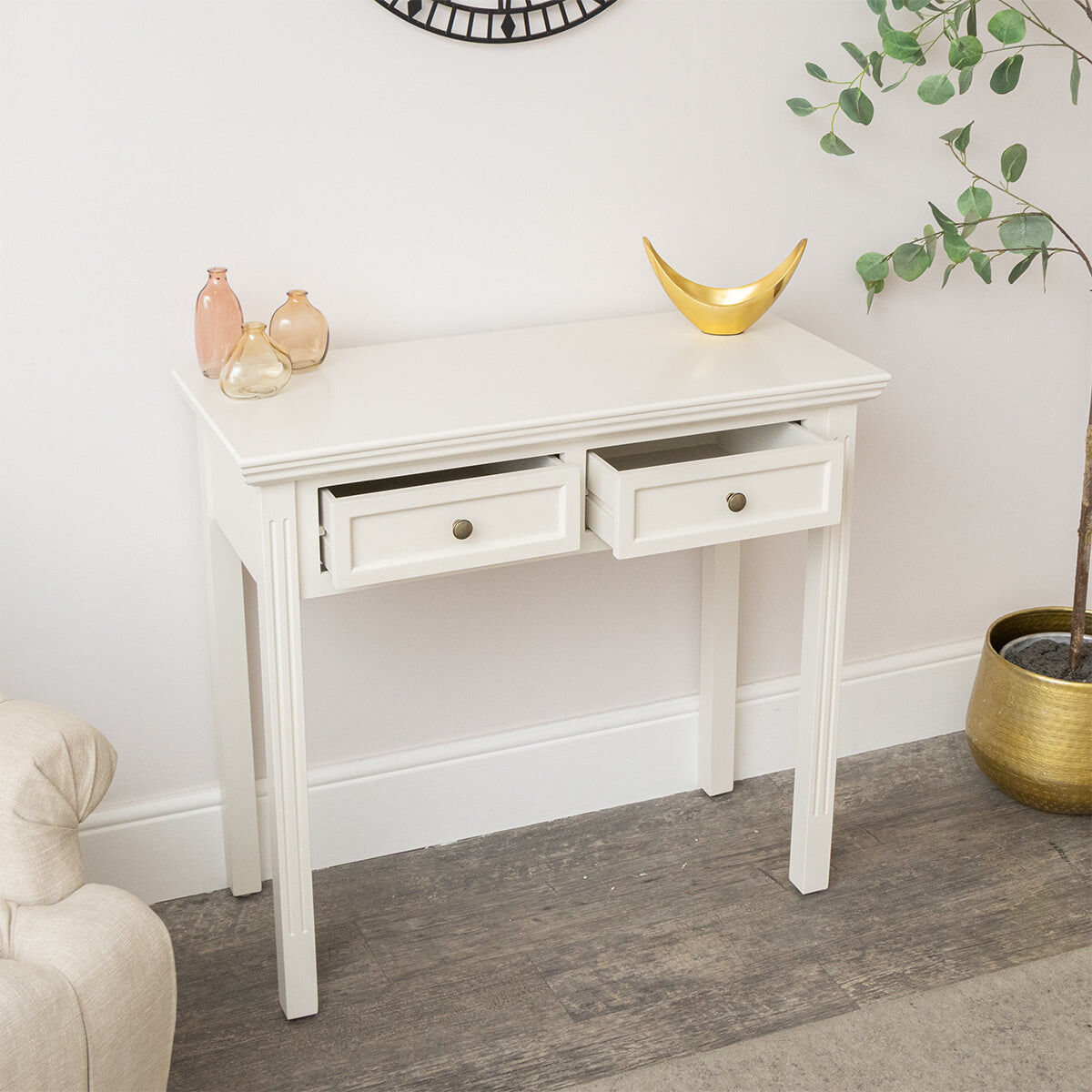 Ivory 2 Drawer Console / Dressing Table - Daventry Ivory Range Wood, Metal